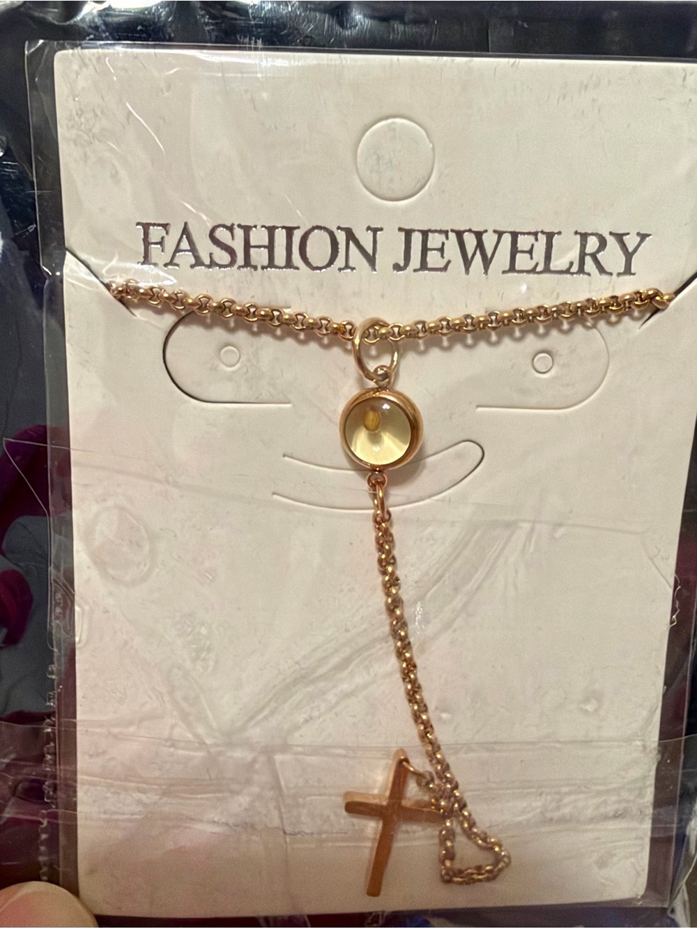 Fashion Jewelry Gold Cross Lariat Necklace with Circular Accent